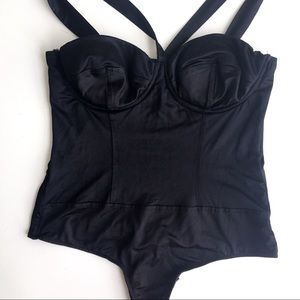 Mango Lingerie-Look Structured Bodysuit Black